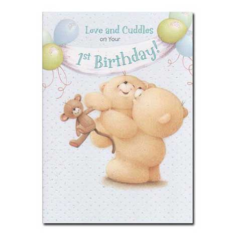 1st Birthday Love and Cuddles Blue Forever Friends Card